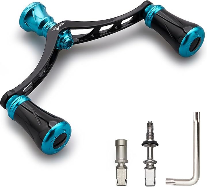 リール ハンドル ノブ 搭載 シマノ ダイワ 通用 スピニングリール用 New Pillar Series 1003(98mm - ターコイズ＆ブラック)