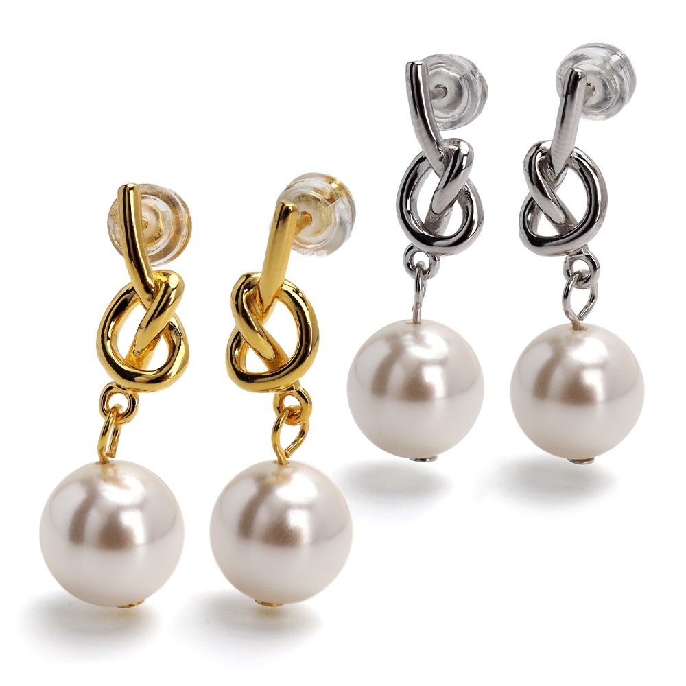 シルバー925 結び目パールピアス [ce324]