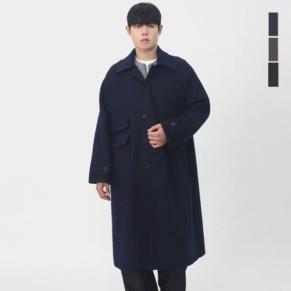 メンズ ソフト シルエット ラグラン ウールブレンド バルマカン ロングコート SAZ001