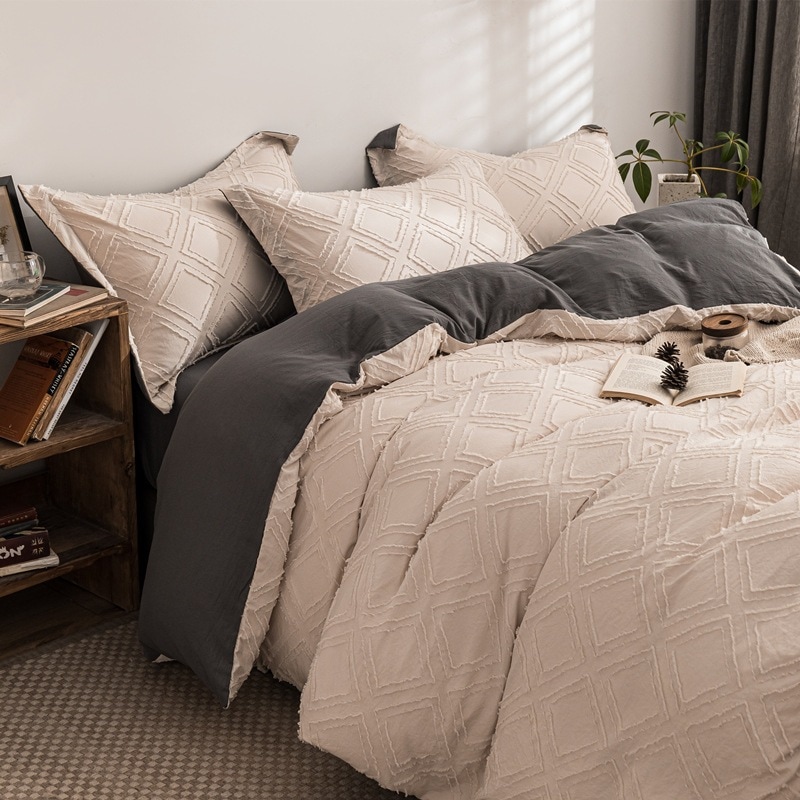 新しい 3D 花柄 4 点寝具セット韓国風ウォッシュドコットン無地フィットシーツ北欧風寝具 3 点セット