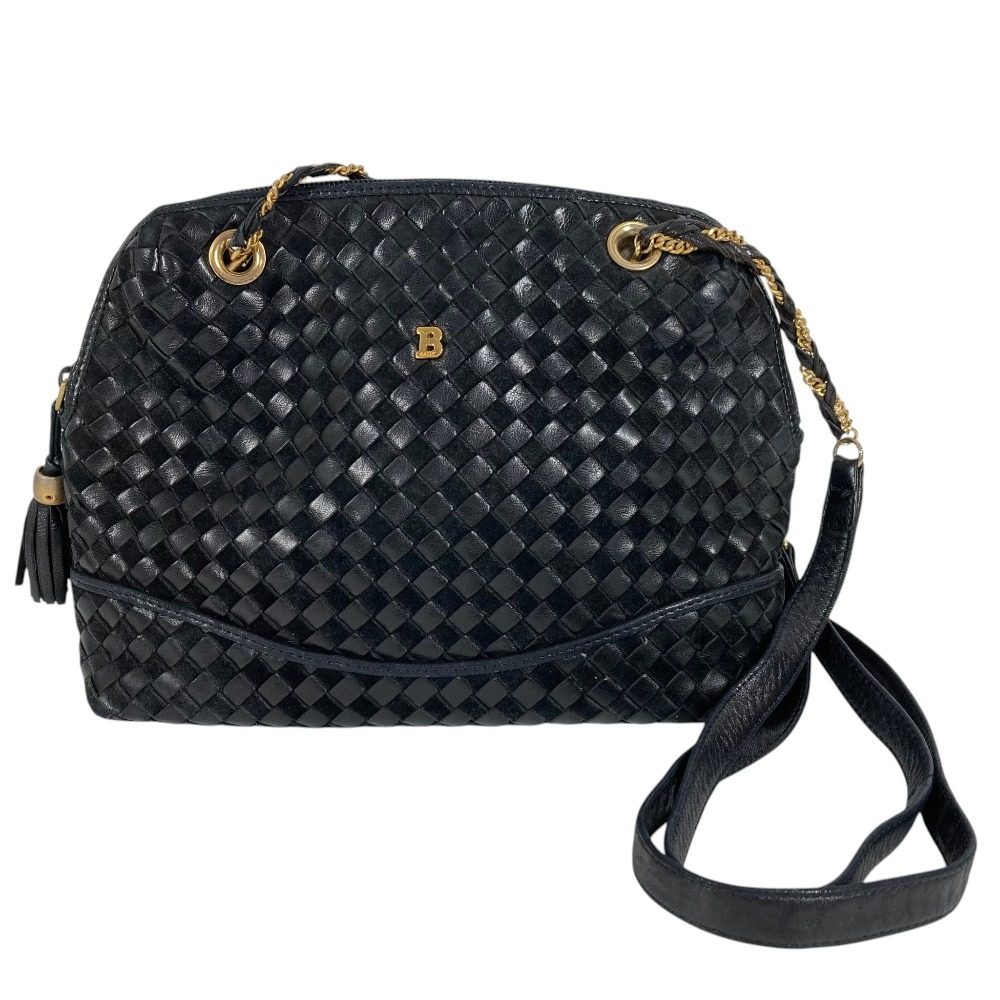 BALLY バリー ショルダーバッグ Bロゴ キルティング タッセル フリンジ 斜め掛け カバン ポシェット レザー ブラック
