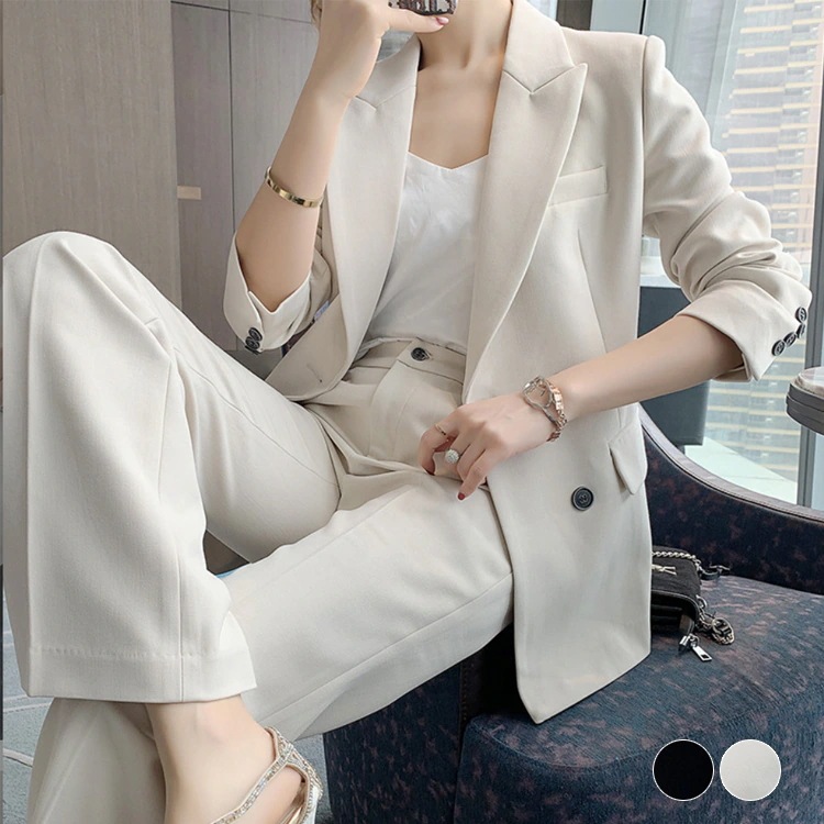 パンツスーツ レディース スーツ ダブルボタン おしゃれ オフィス エレガント OL 通勤 ジャケット