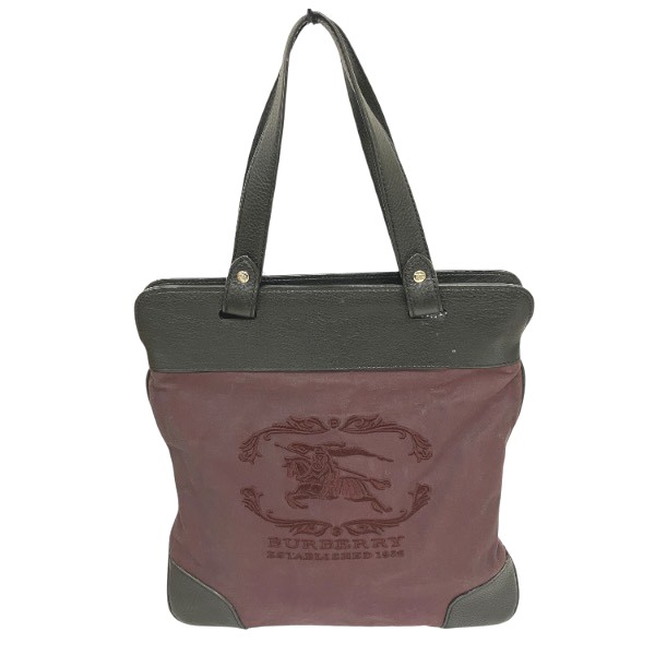 バーバリー ESTABLISHED1856 ボルドー×ブラック キャンバス×レザー 【中古】