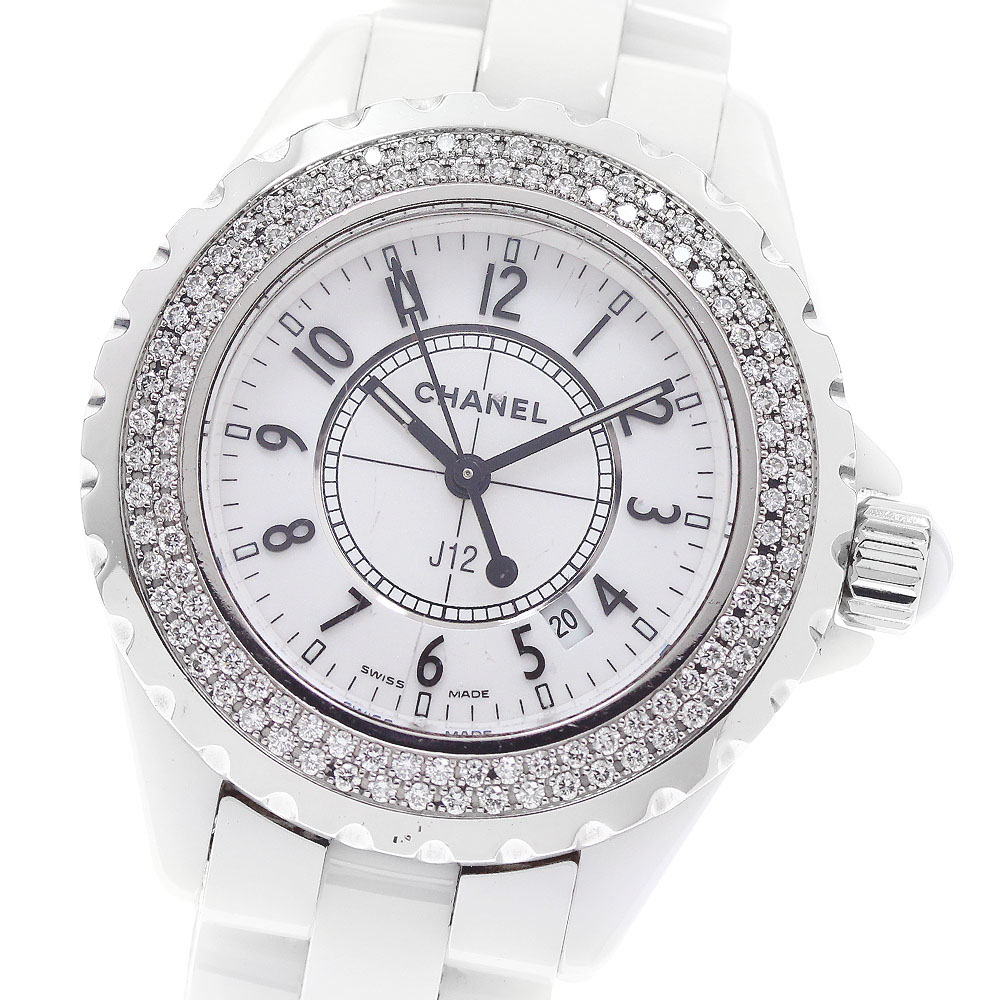 シャネル CHANEL H0967 J12 ダイヤベゼル 白セラミック デイト クォーツ レディース _947265【中古】