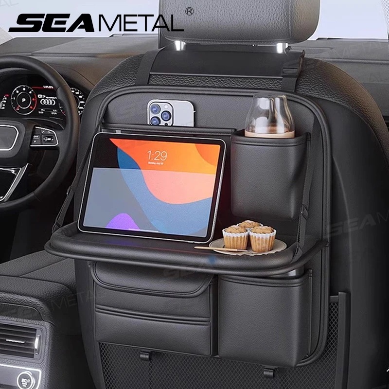 SEAMETAL カーシートバックストレージバッグ 大容量 マルチポケット 後部座席オーガナイザー 折りたたみ式ダイニングテーブル タブレットトレー ハンギングバッグ 輸入品