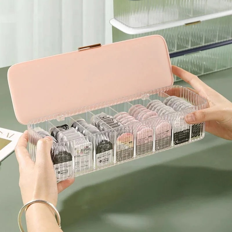 カラコン収納ボックス　フタ付き収納ケース 小物収納ボックス 仕切り付き収納 選べる４色 中身が見える透明ケース コンパクト大容量収納ボックス