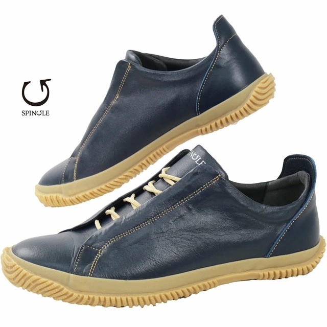 スピングル メンズ スニーカー ローカット カジュアルシューズ 比翼仕立て 本革 メイドインジャパン 防菌 防臭 レザースニーカー 日本製 SP-1048 ダークネイビー 靴