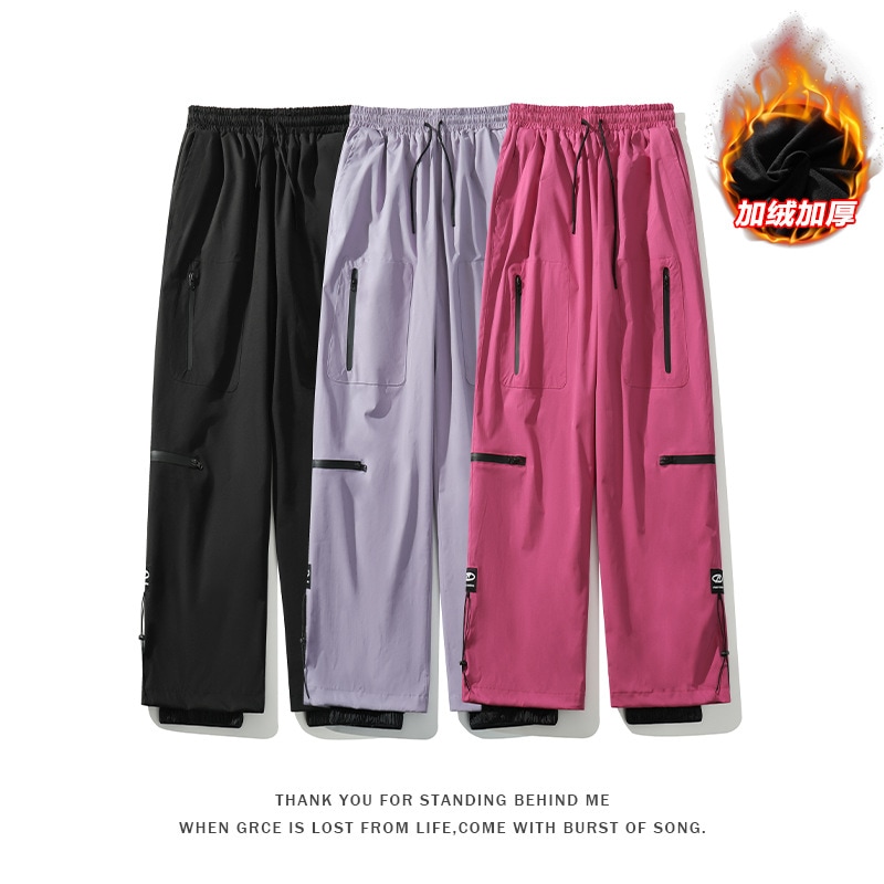 防風防水スキーパンツ男女共加絨保温スノーパンツゆったりアウトドア登山パンツ