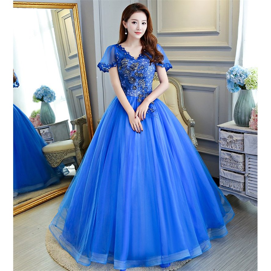 新商品　ウェディングドレス カラードレス 演奏会用ロングドレス　大きいサイズ ピアノ 発表会 ブルー