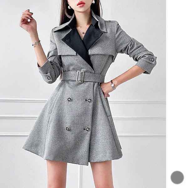 トレンチコート レディース 長袖 コート ジャケット アウター ベルト付き ミディアム Aライン 配色 上品 きれいめ おしゃれ オフィス 春 秋 韓国 to27873