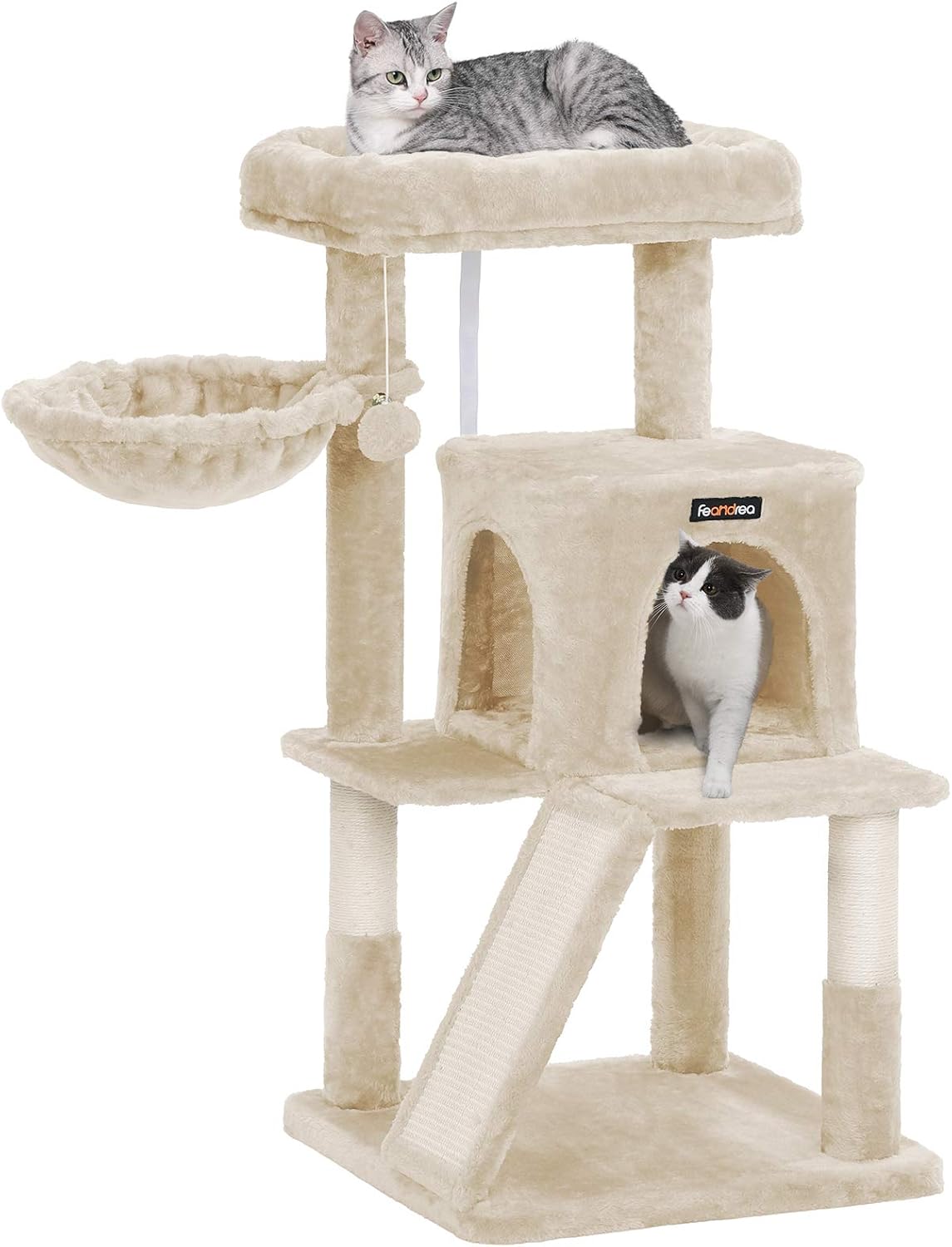 FEANDREA キャットタワー 大型猫 ハンモック耐荷重10KG 猫タワー 天然サイザル 広いハウス 多頭飼い 安定性 96cm PCT51MV1