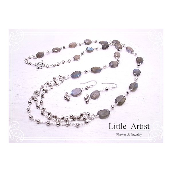 soir ネックレス /ピアス (イヤリング) ラブラドライト パイライト 天然石 アクセサリー 作家 Little Artist リトルアーティスト la-28