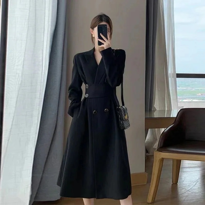冬のワンピース ロングスカート 韓国ファッション レディース フランス スーツ ワンピース やせて見える 春冬 オールマッチ 韓国ファッショ