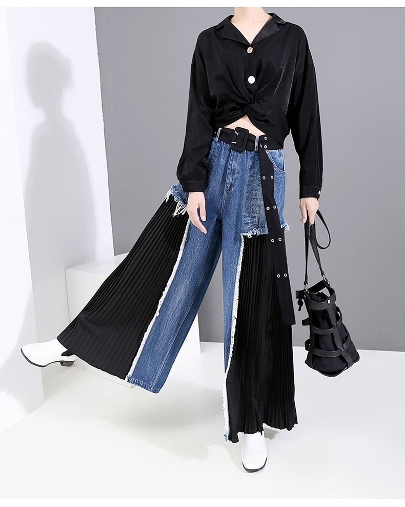 ワイドパンツ欧米オリジナル婦人服トレンドジーンズゆったりとやせて見えるタック入りワイドパンツワイドパンツ