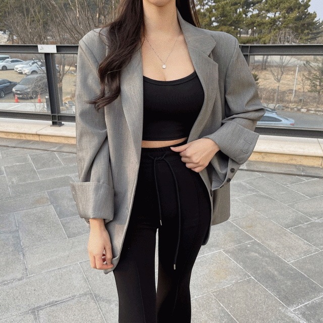 ルーズフィット ダディ テーラード 袖スリット 女子 グレー ブラック ルーズ ジャケット 2color