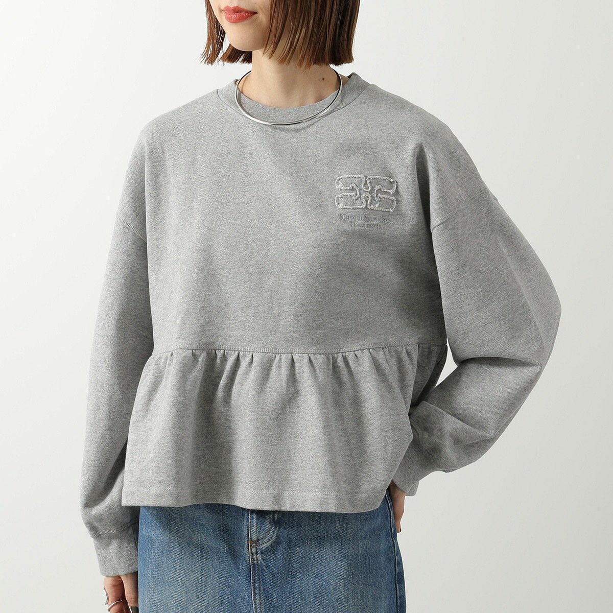GANNI ガニー スウェット Isoli crewneck with Peplum A1060032 レディース ペプラム トレーナー ロゴ クルーネック 長袖 920/PALOMA