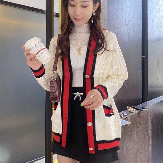 ニットカーディガン レディース 羽織 カーディガン ニット セーター トップス 長袖カーディガン コントラストカラー 配色デザイン フロントボタン Ｖネック ルーズ カジュアル お出かけ