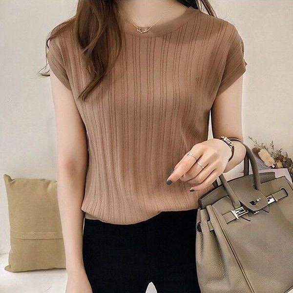 5カラー リブ ラウンド ノースリーブ Tシャツ MA8124