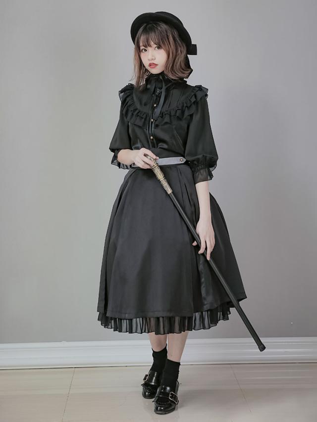 【全店任意2枚購入で100円OFF】ミリタリーロリータロングドレスメンタルフェザーSKドレス