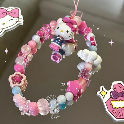 激レア　ハローキティ　Momoberry パールビーズストラップ　モモベリー 激レア ハローキティ Momoberry パールビーズストラップ