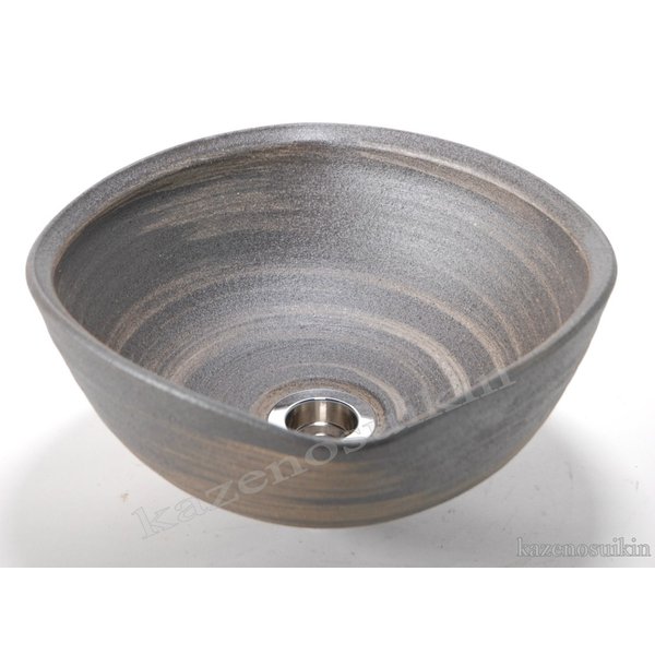 いぶし刷毛目手洗鉢 （器具付）　（信楽焼き・陶器・手洗い鉢・手洗ボール・洗面・トイレ・B033-02)