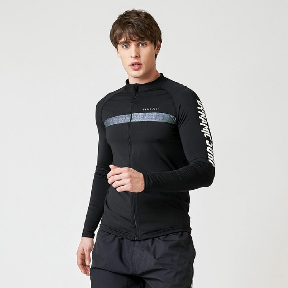 (ベーシックエル) ベーシックエルメンズレタリングジップアップラッシュガードトップ BEM-T901K