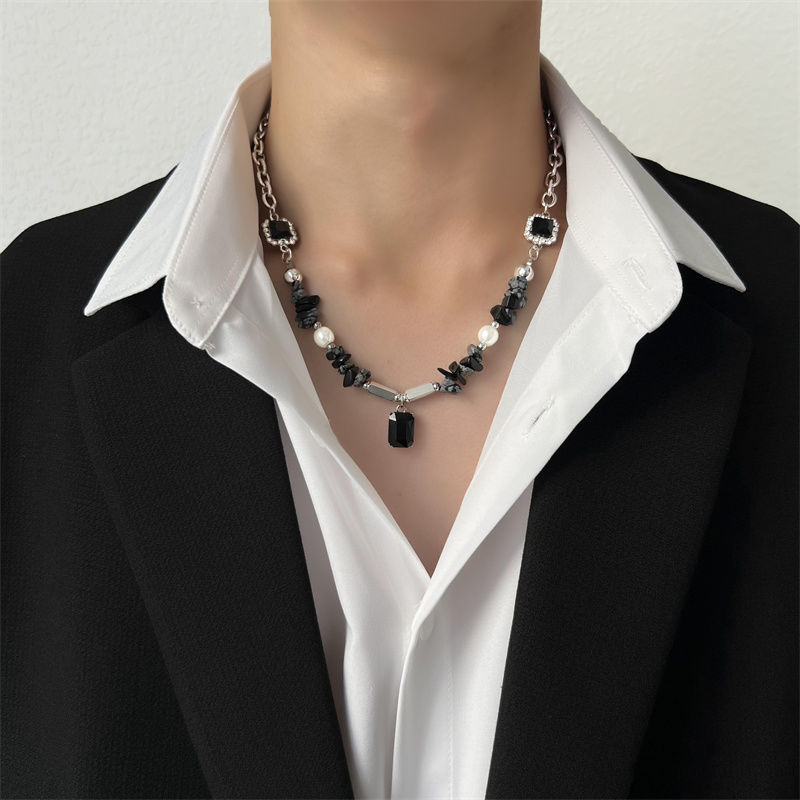 美しい首元ネックレス 高級感 黒曜石ファッションネックレス シック切り替え韓国ファッション アクセサリー