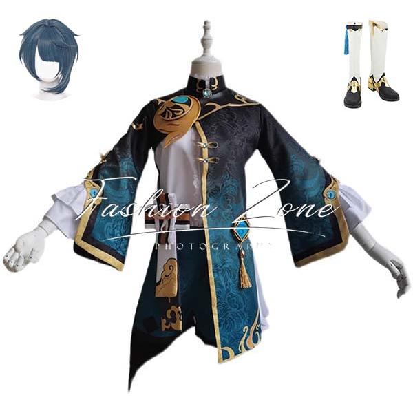 原神 げんしん genshin 風 行秋 Xingqiu 璃月港少春シャツ薄い コスプレ衣装 ウィッグ 靴 cosplay ハロウィン 演出服 変装