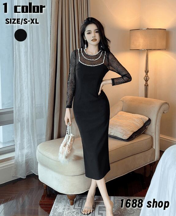 .新作先着限定売れ筋限2025 タイトワンピース 姫系ワンピース　シンプル　ワンピース インポート ひざ丈 ミドル丈 エレガント　韓国ファッション シンプル Vネック パーティドレス 長袖　お嬢様 セ
