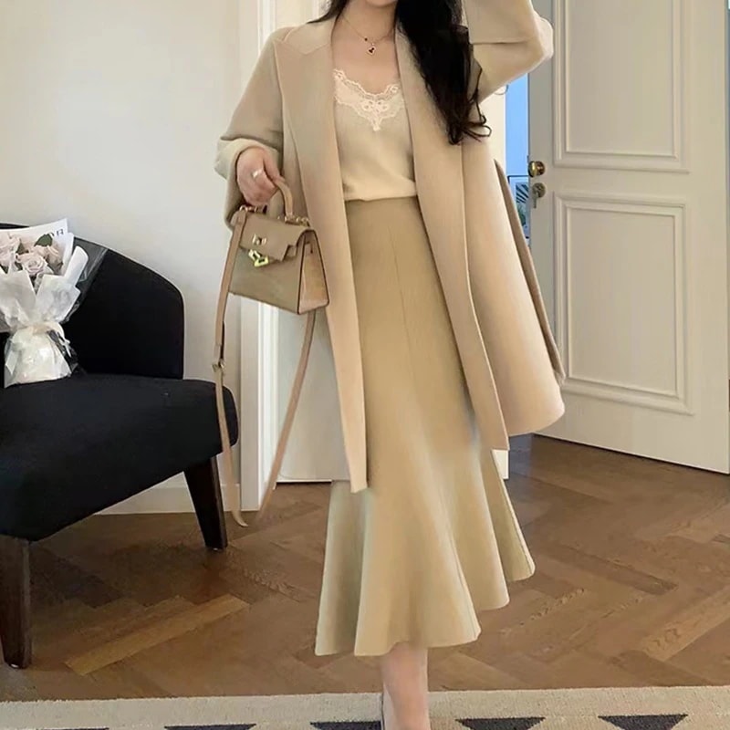 女性用新作ミドル丈ニットフィッシュテールスカート優しいスタイルスリムで万能イレギュラーなハイウエストスカート