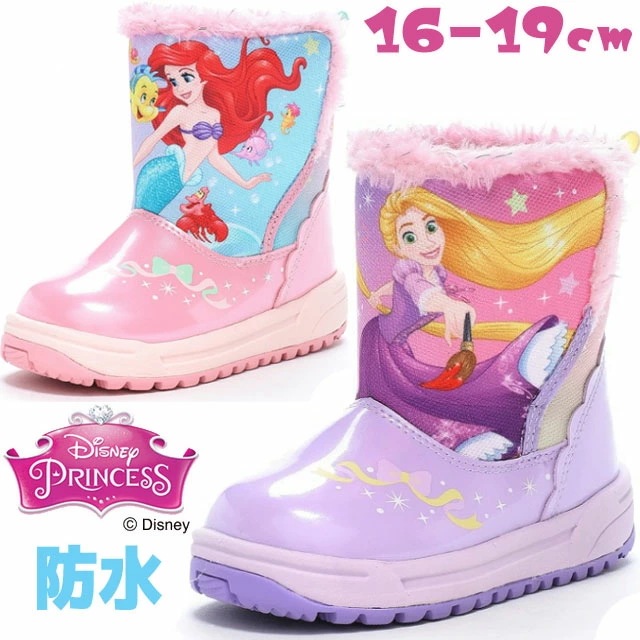 ムーンスター キッズ スノーブーツ ディズニー プリンセス 防水 子供靴 女の子 防寒 冬靴 ラプンツェル アリエル ウインターブーツ 通園 冬底 通学 ピンク パープル 雪道対応 ベルクロ Moon