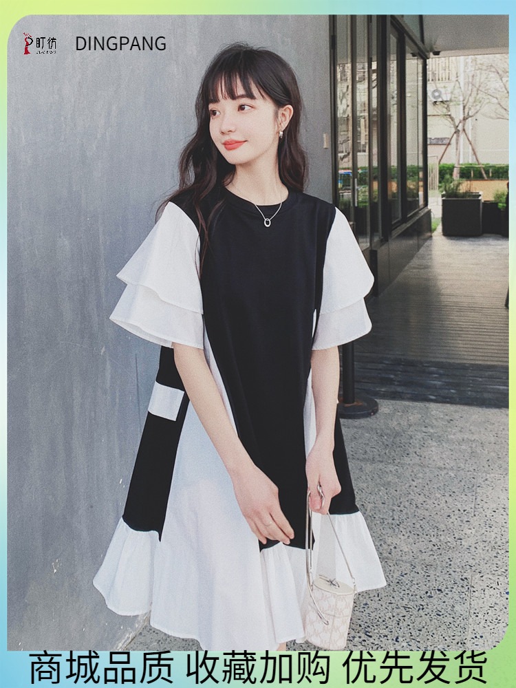 女性用スカート夏と韓国バージョンゆったりカジュアル生意気な小さな人形マタニティドレス2024新しいスタイル黒と白