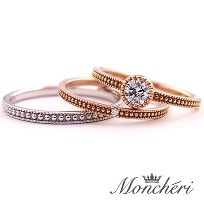 モンシェリ 婚約指輪 結婚指輪 3点セットリング ANT-E04 L02 M02