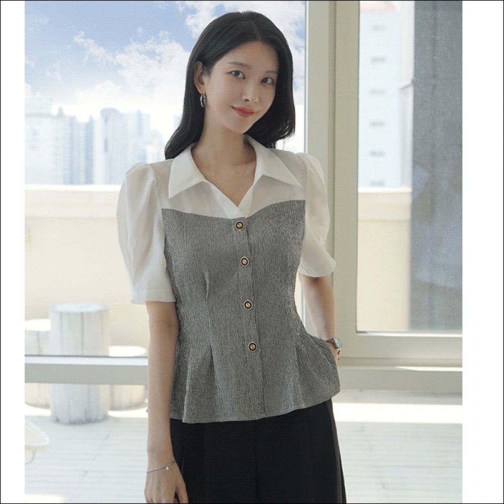 クリックアンドファニー ムラット配色カラーピンタックブラウス モデル名