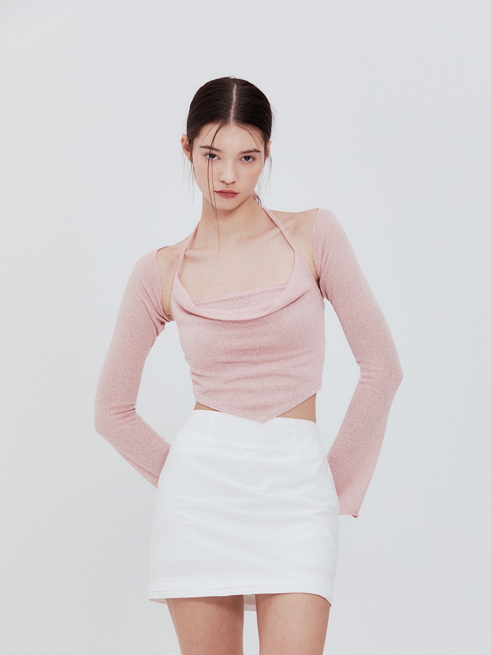 【NOT YOUR ROSE】 SCARF BOLERO SET : PINK