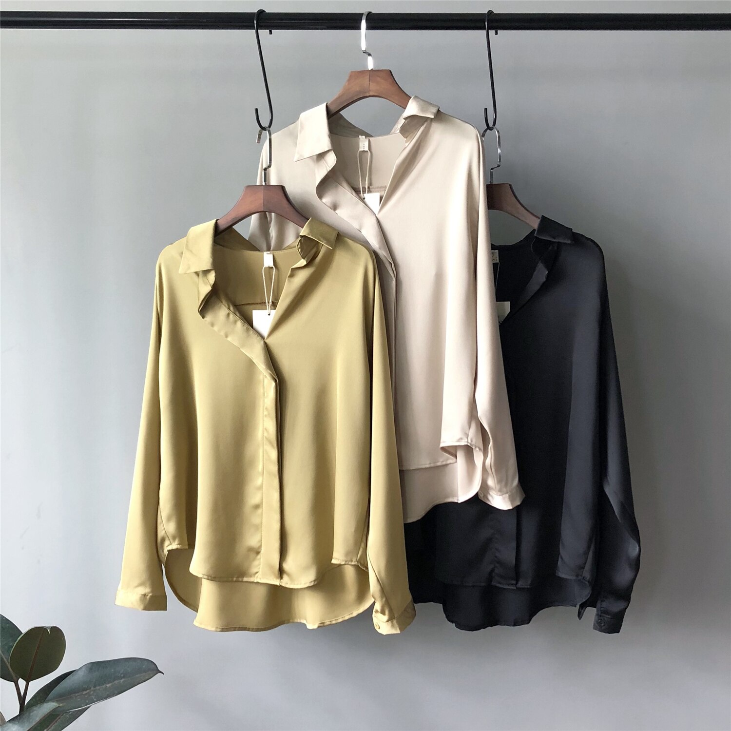 3color レディース トップス シャツ オープンカラー 開襟 襟付き 長そで 長袖 とろみ感