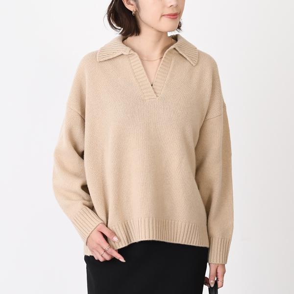 ニット トップス AGRE 5366152600 アグレ ピュアウール ポロニット レディース Vネック