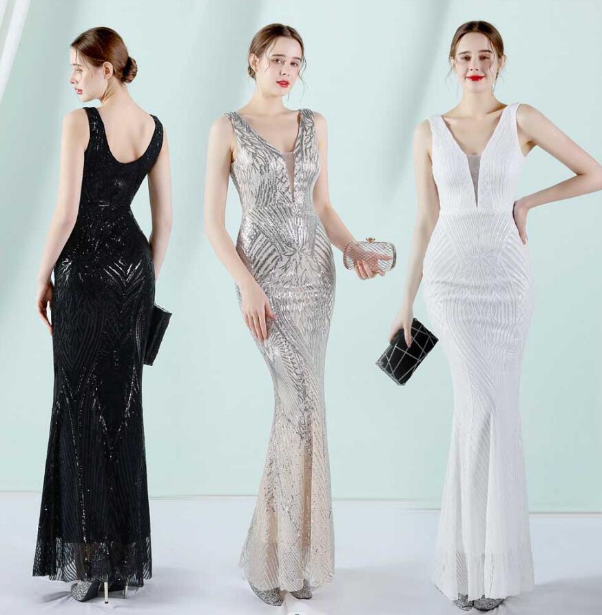 イブニングドレス キラキラドレス スパンコール ナイトドレス ノースリーブ 50代 40代 30代 20代 高級 上品 おしゃれ ウェディングドレス お花嫁 パーティードレス 披露宴 二次会 キャバド