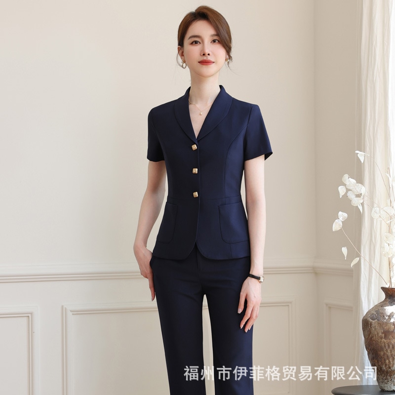 女性用ビジネススーツスーツ2024夏新気質有能フロントホテル小柄な方向け半袖作業服