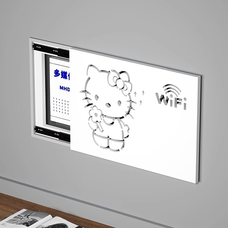 11 電気メーターボックス装飾塗装リビングルームスイッチボックスの改修 r n1001-キティ猫wifi_leftプッシュプル（パンチングインストールなし） r n1002- Wifi Kitte