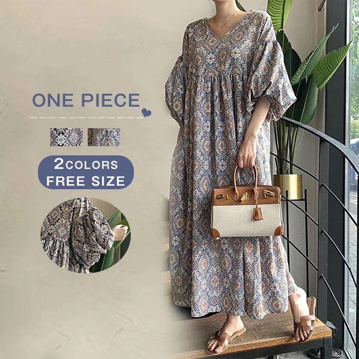 【20点セット】無料ワンピース 春夏 リゾートワンピース ロングワンピース エスニック ロング ワンピース パフスリーブ ｖネック ロングワンピ 総柄 フレアワンピ ビーチ 可愛い デザイン おしゃれ 54,743円