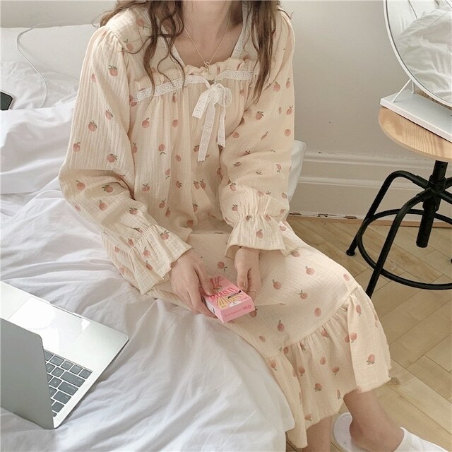 【送料無料】レディース パジャマ スクエアネック ピーチ ワンピース リボン