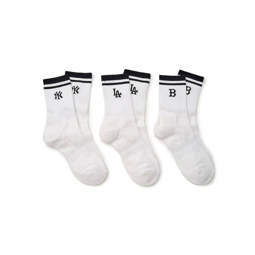 [MLB公式] デイリーストライプロングソックス 3パックセット MLB (ホワイト) QHHC3ASOMA25N-00WHS