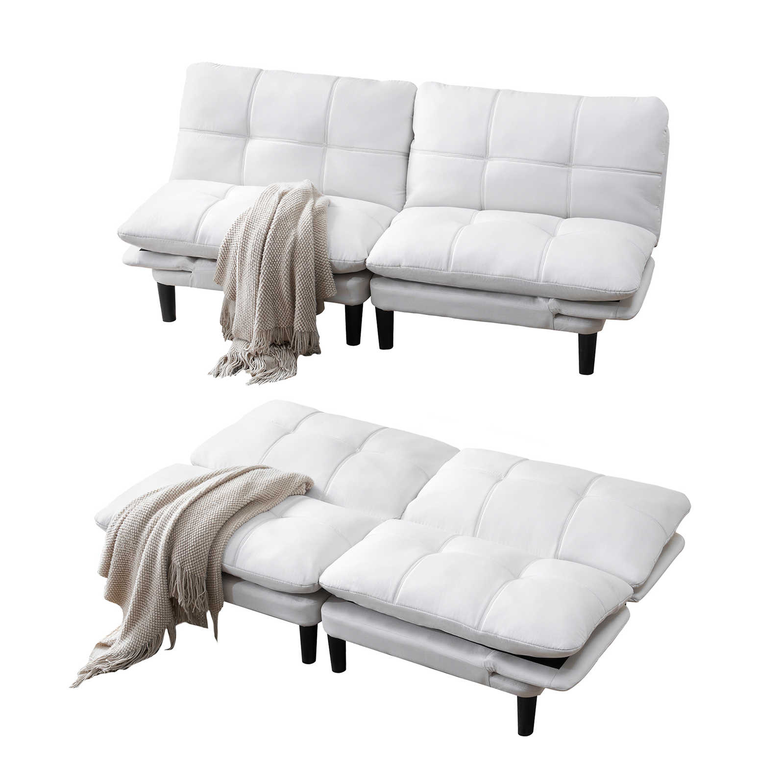 【日本国内出荷-3日で配達】ソファーベッド ソファベッド カウチソファー 2人掛け リクライニングソファー3段階調節 ベッドになるソファ一 肘掛付き コンパクト 分割 取り付け簡単 DJYC119