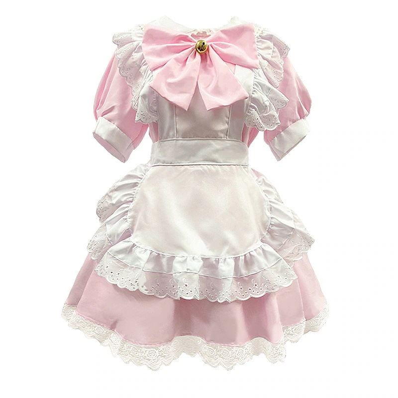 ロリータドレス 春夏 ピンク メイド服 可愛らしい ワンピース 4点セット