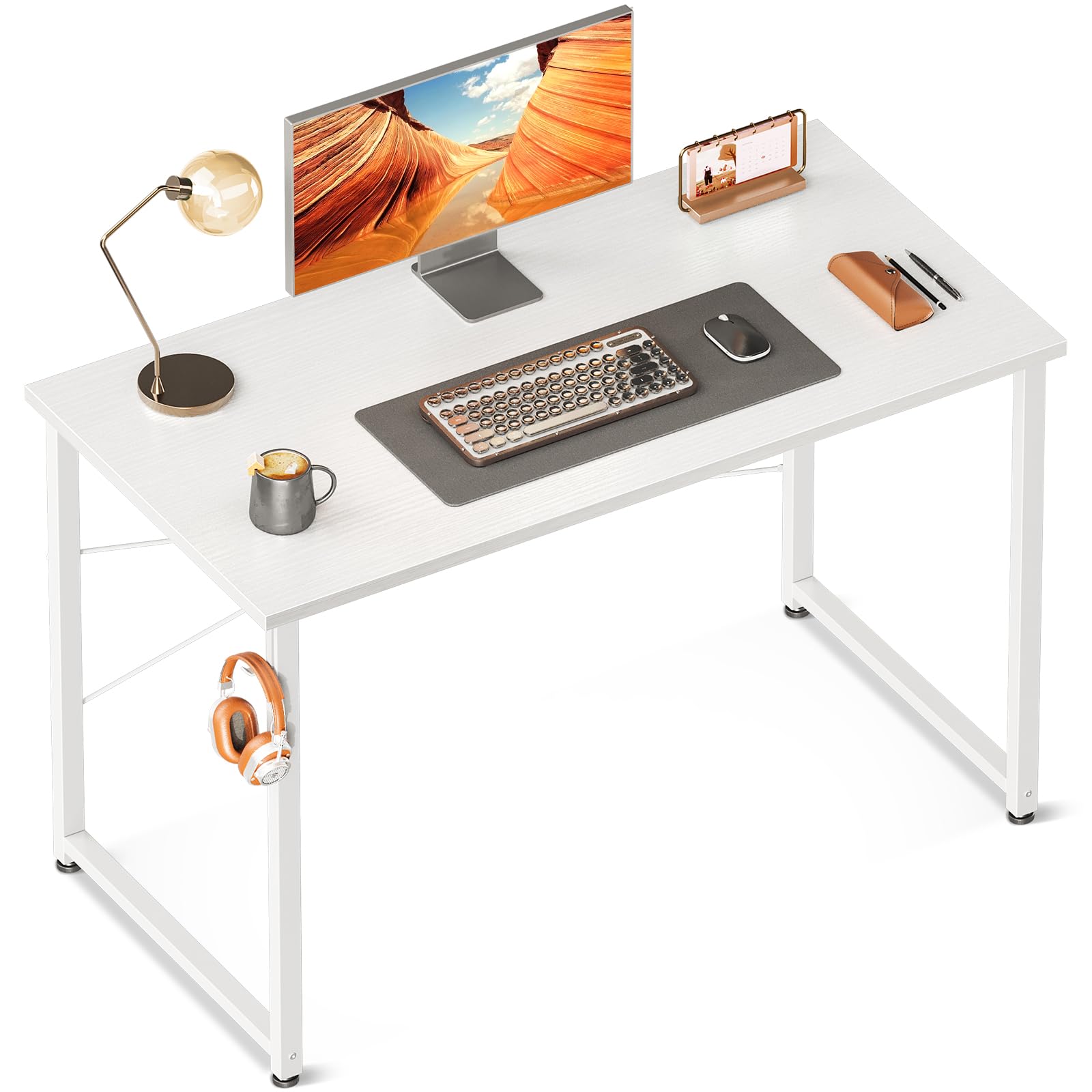 デスク 幅100cm フック付き 組立簡単 ゲーミングデスク パソコンデスク デスク 机 pcデスク 桌子 computer desk ホワイト 58034