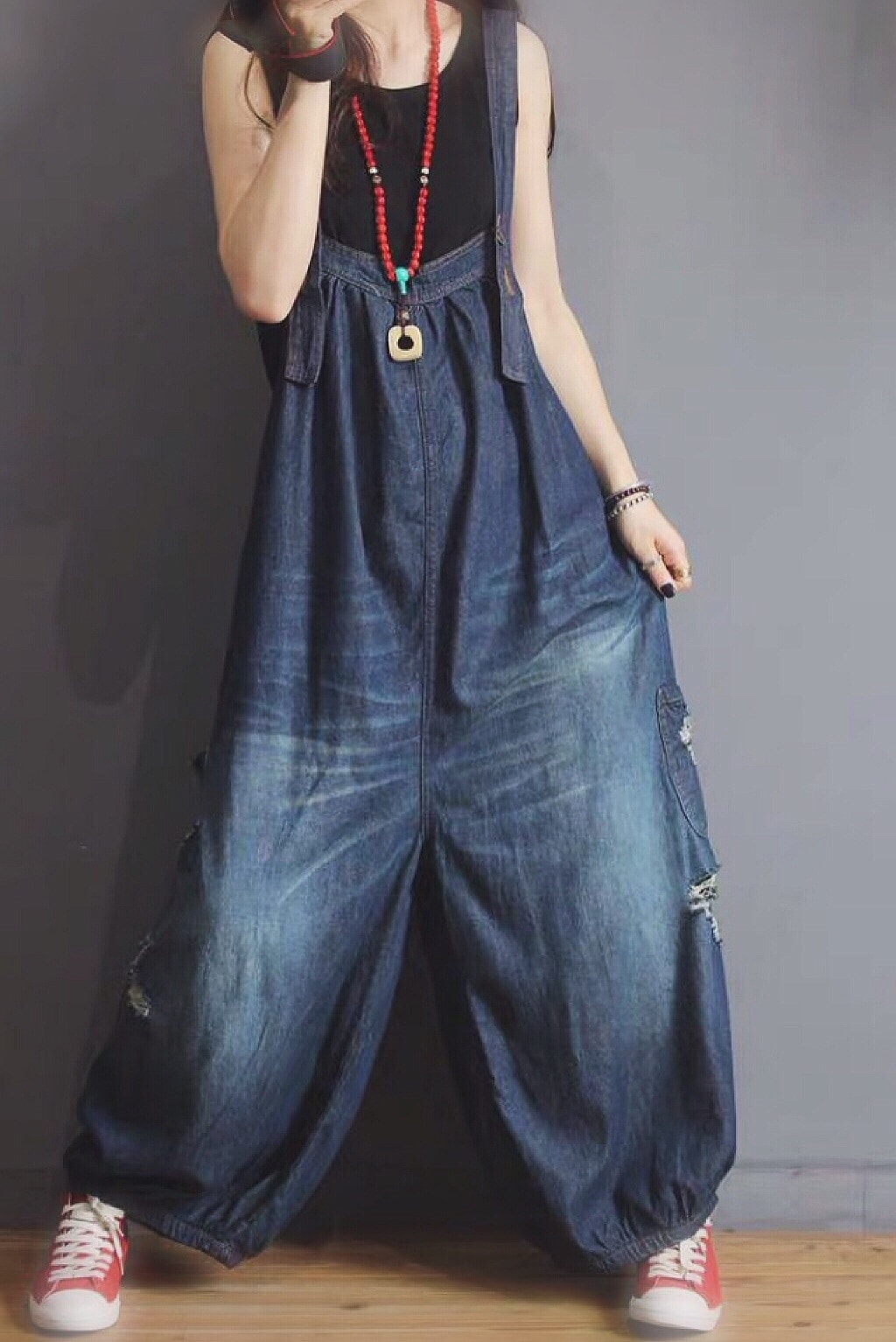ボトムス パンツ デニムパンツ サルエルパンツ 伸縮性 デニム ブルーデニム シンプル カジュアル おしゃれ お洒落 アジアン エスニック ラフ メンズライク ボーイッシュ スポーティー
