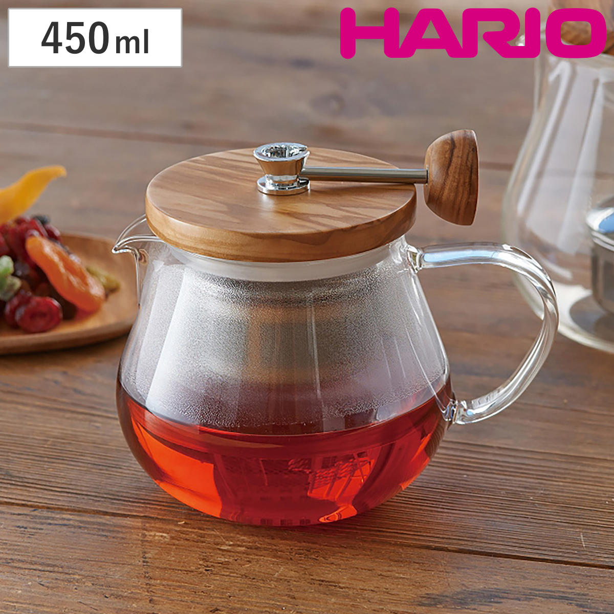 HARIO ティオール・ウッド450 ハリオ ティーポット 450ml 耐熱ガラス 電子レンジ対応 食洗機対応 木製蓋 ステンレス 茶漉し おしゃれ シンプル ナチュラル ストレーナー