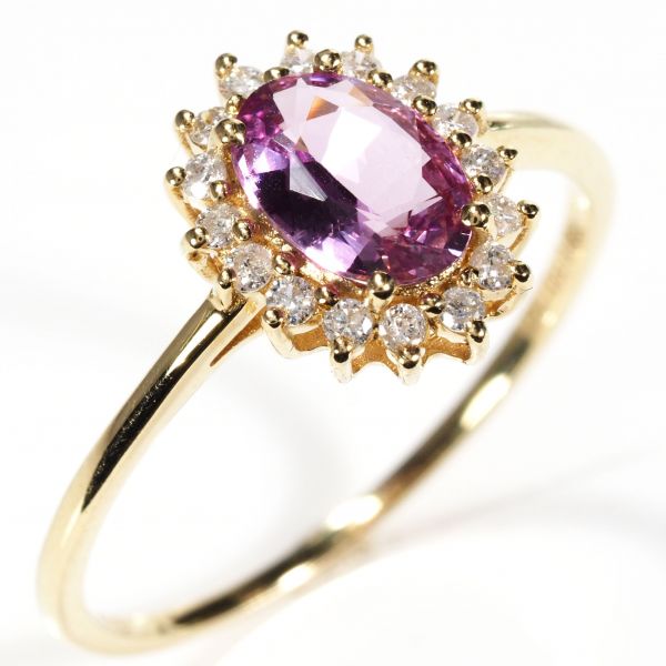 天然石 ダイヤモンド ピンク サファイア リング 指輪 刻印有 18金 YG 74