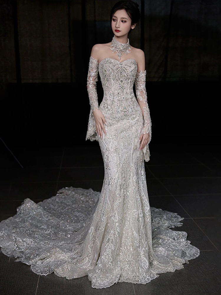 フレンチテールライトウェディングドレス花嫁2024新作メインヤーンお出かけウェルカムヤーンスモールドレス女性用